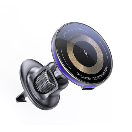 Suport Yesido with Wireless Charging (C308), for Air Vent, Flowing Light, Multi Folding Clamp Arm, Type-C, 15W, Negru