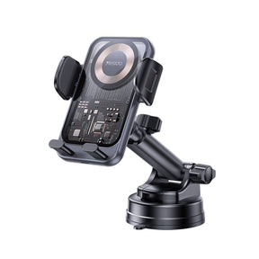 Suport Yesido with Wireless Charging (C307), for Dasboard, Electric Lock, Transparent Design, Smart Chip, 15W, Negru