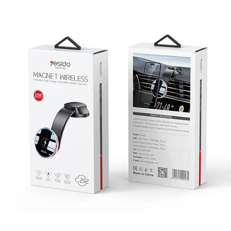 Suport Yesido with Wireless Charging (C292), for Dashboard/Windshield, LED Indicator, Bendable Clamp Arm, 15W, Negru
