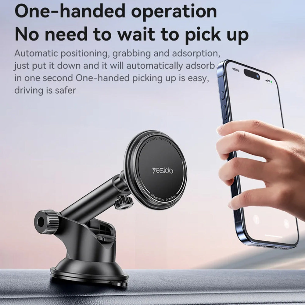 Suport Yesido (C269), Magnetic, for Dashboard, Bionic Suction Cup, Telescopic Arm, 360, Universal, Negru