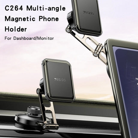 Suport Yesido (C264), Magnetic, for Dashboard/Windshield, 360°, Folding Clamp Arm, Zinc Alloy, Negru