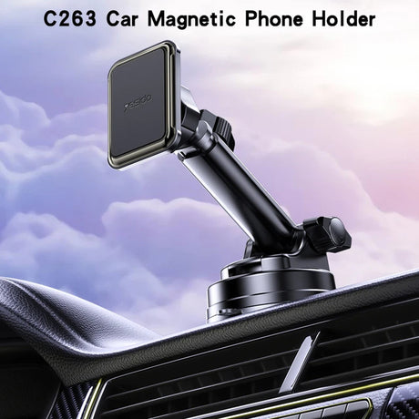 Suport Yesido (C263), Magnetic, for Dashboard/Windshield, 360°, Telescopic Clamp Arm, Universal, Negru