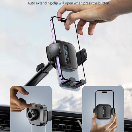 Suport Yesido (C261), for Dashboard/Windshield, 360°, Anti-slip, Transparent Panel, Telescopic Arm, Auto Clip, Negru