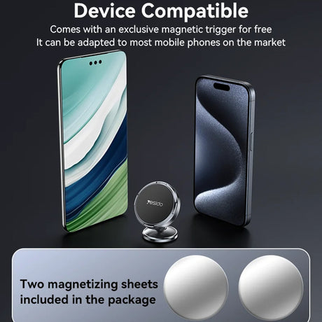 Suport Yesido (C215), Magnetic, for Dashboard, 360, Universal, Zinc Alloy, Negru