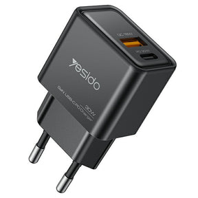 Incarcator Yesido (YC64), Dual Port Type-C + USB-A, Fast Charging, GaN Technology, PD30W, Negru