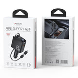 Incarcator Yesido 4in1 Car (Y71), with Type-C Retractable Cable + Lightning Adapter, Dual Port USB-A + Type-C, 125W, LED Display, Negru