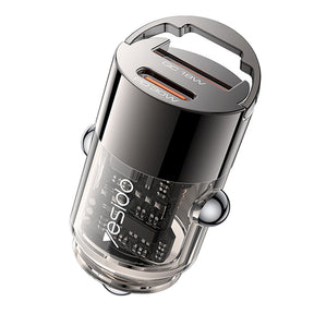 Incarcator Yesido Hidden Car (Y68), Dual-Port USB-A + Type-C, PD30W, Aluminum Alloy, Fast Charging, Negru