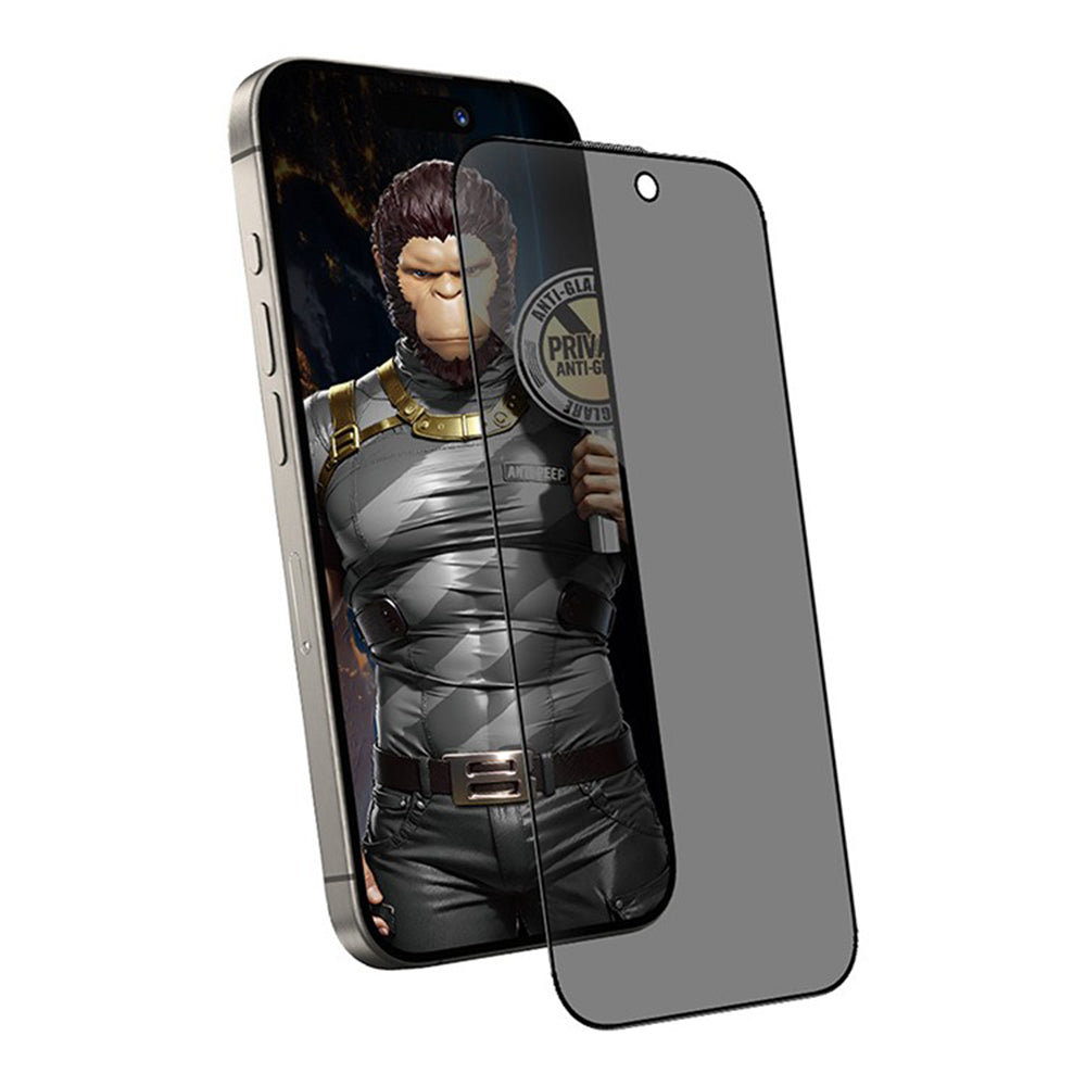 Folie de protectie Blueo Anti-Peep Privacy Glass compatibil cu iPhone 15 Pro Max, Negru Mat