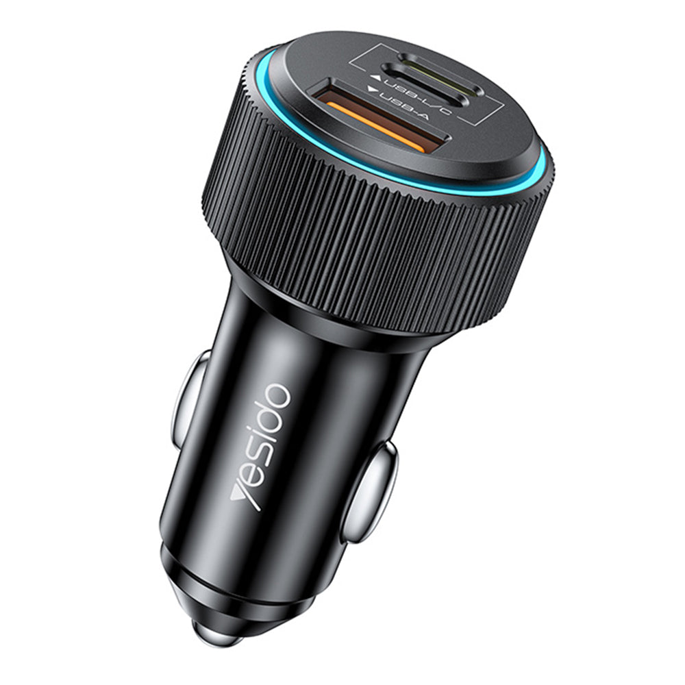 Incarcator Yesido Car (Y60), Cable Type-C to Lightning Included, Lightning/USB-A/USB-C Ports, 38W, Fast Charging, Negru
