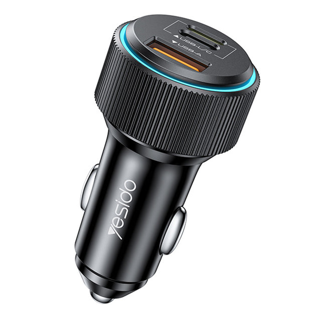 Incarcator Yesido Car (Y60), Cable Type-C to Lightning Included, Lightning/USB-A/USB-C Ports, 38W, Fast Charging, Negru