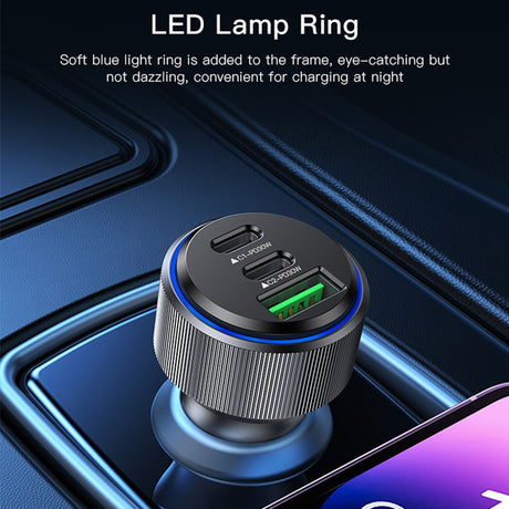Incarcator Yesido Car (Y50), 2x Type-C, USB, Fast Charging, 60W, LED Lamp Ring, Intelligent Temperature Control Chip, Negru