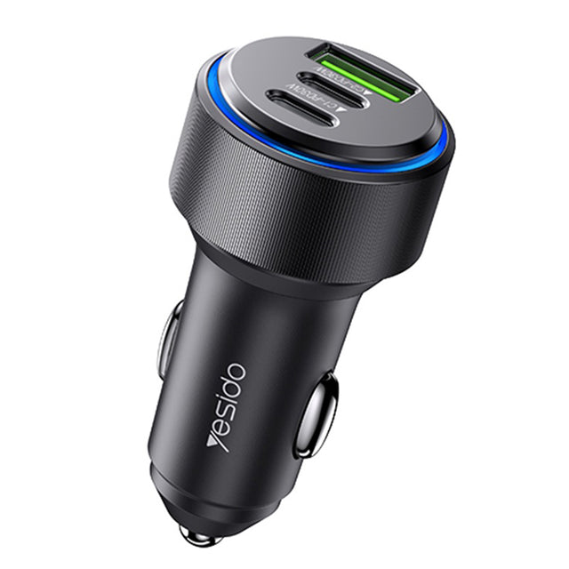 Incarcator Yesido Car (Y50), 2x Type-C, USB, Fast Charging, 60W, LED Lamp Ring, Intelligent Temperature Control Chip, Negru