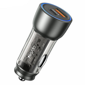 Incarcator Yesido Car (Y49), USB-A, Type-C, LED Light Effect, Fast Charging, 30W, Gri