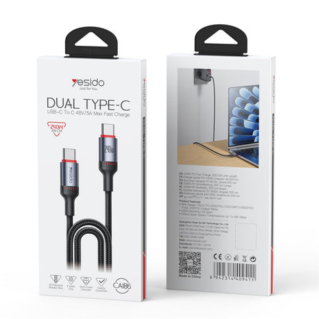 Yesido CA186 fekete USB-C–USB-C kábel