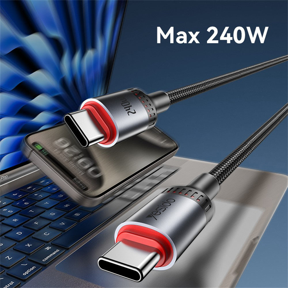 Cablu Yesido (CA185), Type-C to Type-C, Fast Charging, 480Mbps, 240W, 48V/5A, E-Mark Chip, Nylon Braided, 1.2m, Negru