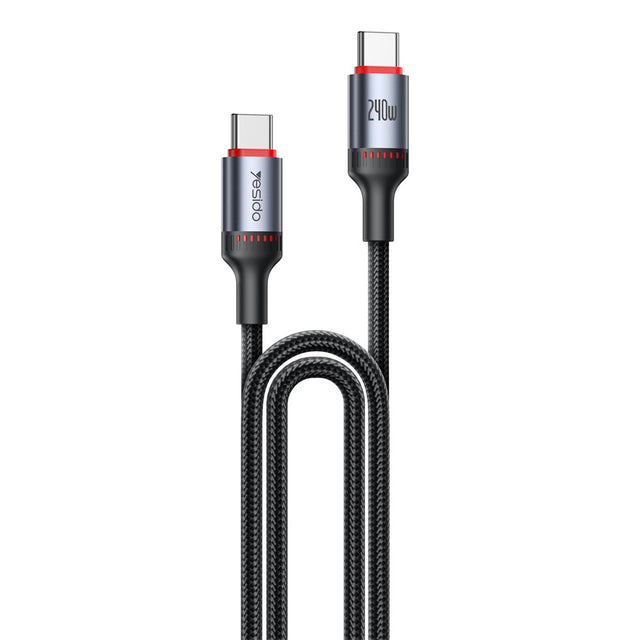 Cablu Yesido (CA185), Type-C to Type-C, Fast Charging, 480Mbps, 240W, 48V/5A, E-Mark Chip, Nylon Braided, 1.2m, Negru