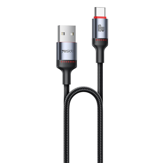 Cablu Yesido (CA129C), USB to Type-C, Fast Charge, 18W, 3A, 480Mbps, CarPlay Compatible, Aluminum Alloy, 1.2m, Negru