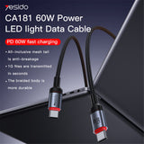 Cablu Yesido (CA181), Type-C to Type-C, Fast Charging, 60W, 3A, 480Mbps, Aluminum Alloy, 1.2m, Negru