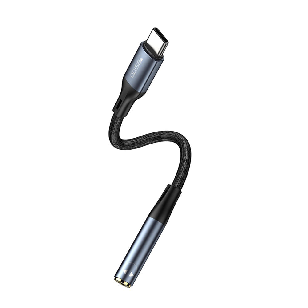 Adaptor Yesido Audio Cable Adapter (YAU38), Type-C to Jack 3.5mm, Nylon, Aluminum Alloy, 15cm, Negru