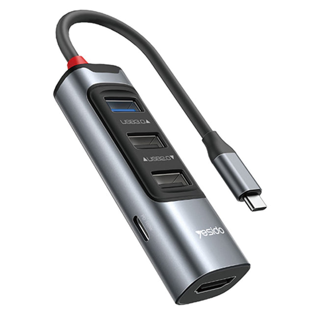 Hub/Dock Yesido Docking Station 5in1 (HB22), Type-C to 3x USB, USB-C, HDMI, PD100W, Fast Charge, 4K@30Hz, 5Gbps, Gri