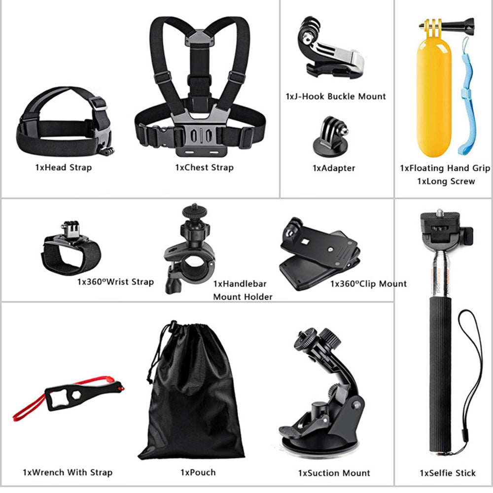 Suport Techsuit Accessory Kit CamQuest 15in1 (SA15), for GoPro Action Camera, Negru