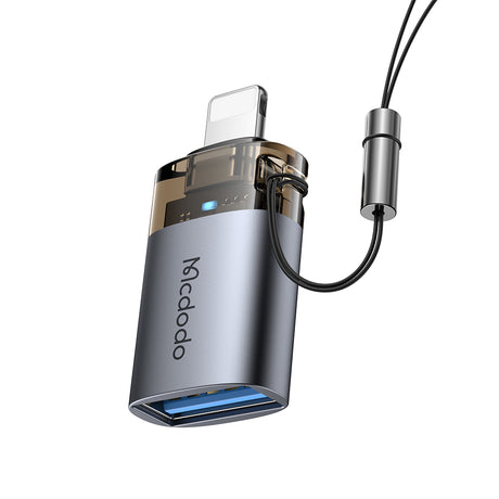 Adaptor Mcdodo OTG Adapter (OT-7390), USB to Lightning, Aluminium Alloy, Charging&Data Sync, with Indicator Light, Lanyard, Negru
