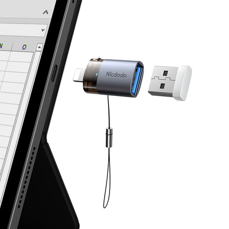 Adaptor Mcdodo OTG Adapter (OT-7390), USB to Lightning, Aluminium Alloy, Charging&Data Sync, with Indicator Light, Lanyard, Negru