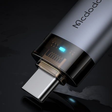 Adaptor Mcdodo OTG Adapter (OT-7400), USB3.0 to Type-C, Aluminium Alloy, Charging & Data Sync, 5Gbps, Blue Light, Lanyard, Negru