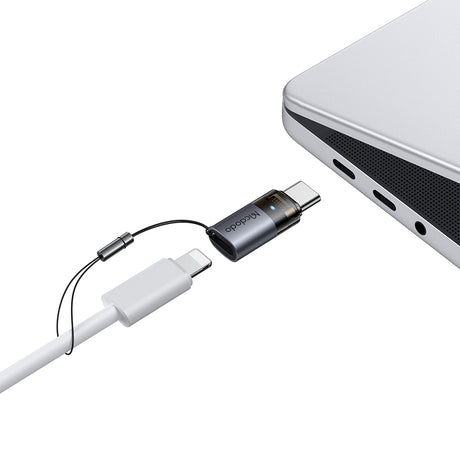 Adaptor Mcdodo OTG Adapter (OT-7610), Lightning to Type-C, Aluminium Alloy, Charging & Data Sync, 60W, Blue Light, Lanyard, Negru