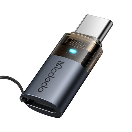 Adaptor Mcdodo OTG Adapter (OT-7610), Lightning to Type-C, Aluminium Alloy, Charging & Data Sync, 60W, Blue Light, Lanyard, Negru