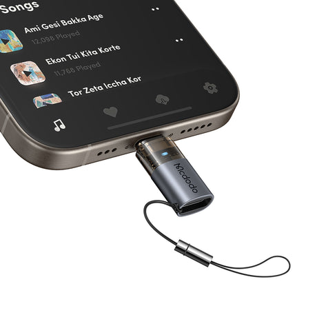 Adaptor Mcdodo OTG Adapter (OT-7630), USB-C to Lightning, Aluminium Alloy, Charging & Data Sync, 36W, Blue Light, Lanyard, Negru
