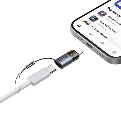 Adaptor Mcdodo OTG Adapter (OT-7630), USB-C to Lightning, Aluminium Alloy, Charging & Data Sync, 36W, Blue Light, Lanyard, Negru