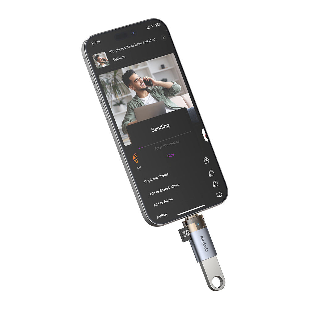 Adaptor Mcdodo OTG Adapter (OT-7850), USB to Lightning, with TF Card Reader, Fast Data Transfer, 480Mbps, LED, Lanyard, Negru
