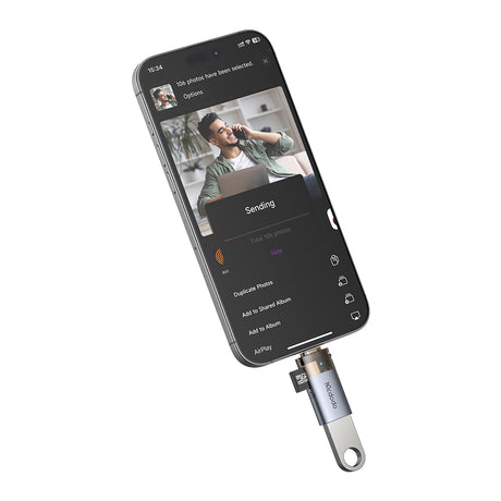 Adaptor Mcdodo OTG Adapter (OT-7850), USB to Lightning, with TF Card Reader, Fast Data Transfer, 480Mbps, LED, Lanyard, Negru