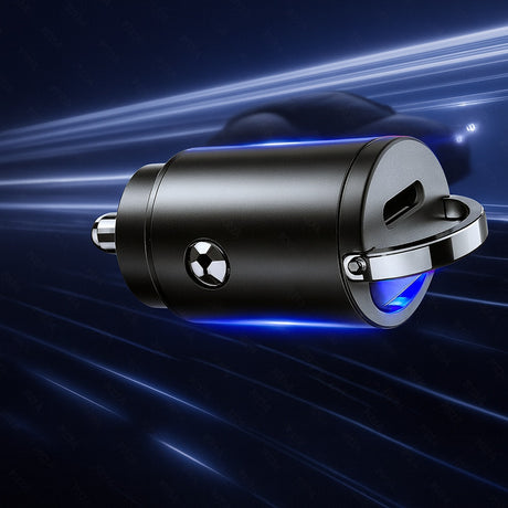 Incarcator Techsuit Premium Car NanoVolt (C5), Mini Design, Fast Charge, Type-C PD30W, 3A, Pull Ring, Aluminium Alloy, Negru