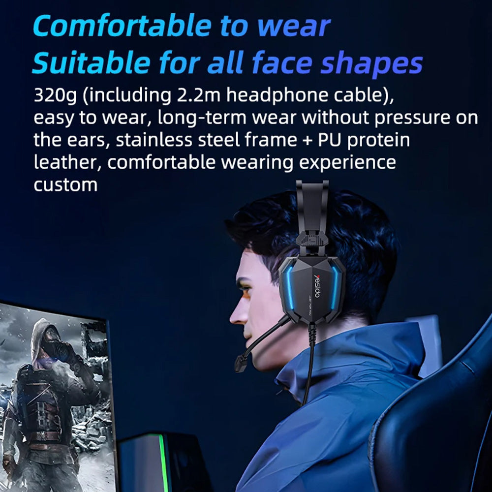Casti Yesido Wired (EK03), for Gaming, Jack 3.5mm, USB, with Microphone, Lights, 2m, Negru