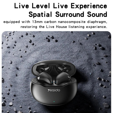 Casti Yesido (TWS21), with Bluetooth V5.3, Half-In-ear Design, Touch Control, Noise Cancelling, 320mAh, Negru