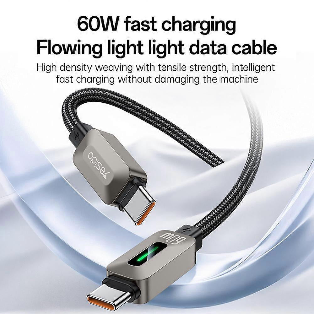 Cablu Yesido CA198, USB-C la USB-C, 60W, 1.2m, Negru