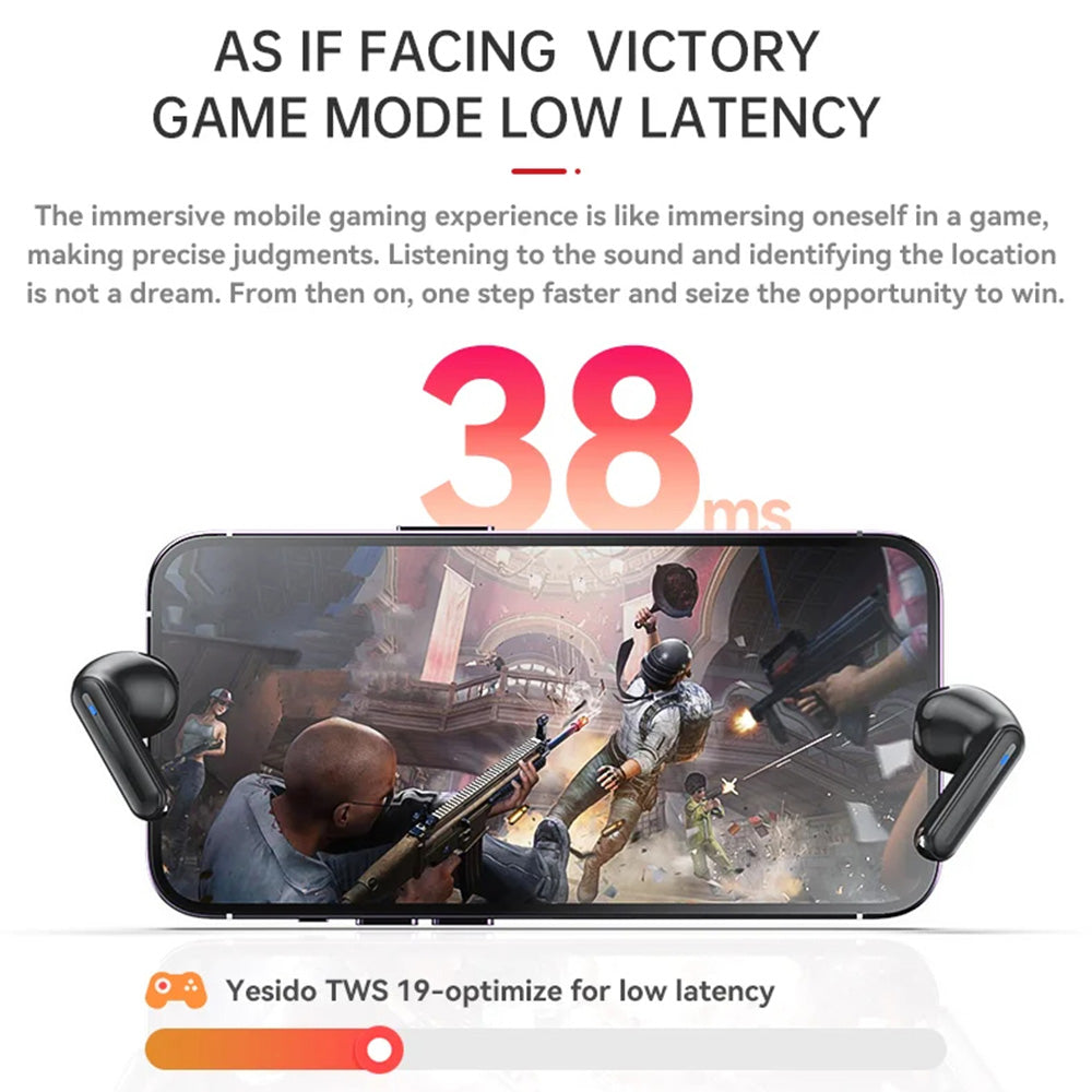 Casti Yesido (TWS19), with ENC, Touch Control, Bluetooth V5.3, LED Display, Half-In-ear Design, 470mAh, Negru