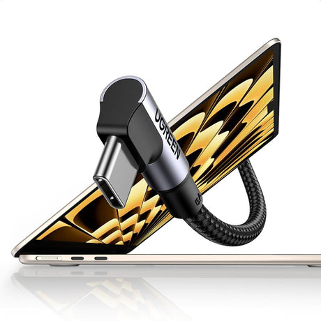 Cablu Ugreen US334 (70643), USB-C to USB-C 90 Degree Cable, Fast Charging 5A, 100W, 1m, Nylon, Gri Spatial