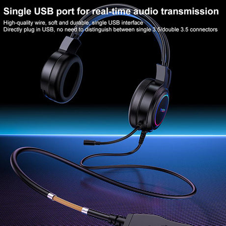 Casti Yesido Wired (EK05), for Gaming, USB, with Microphone, RGB LED Lights, Negru