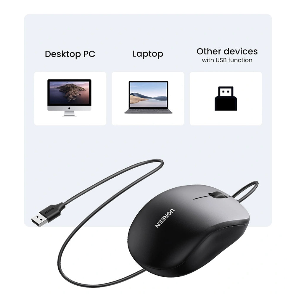 Mouse Ugreen MU007 (90789), USB, Ergonomic, 1200DPI, Negru