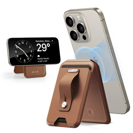 Suport ESR Geo Magnetic Wallet Stand, MagSafe, Vegan Leather, with 3x Card Slots, RFID Blocking Tech, Maro