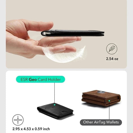 Suport ESR Classic Geo Card, Vegan Leather Wallet, for 11x Cards & Cash, Find My Function, RFID Blocking, Carbon Fiber
