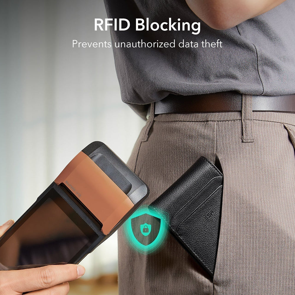 Suport ESR Classic Geo Card, Vegan Leather Wallet, for 11x Cards & Cash, Find My Function, RFID Blocking, Carbon Fiber