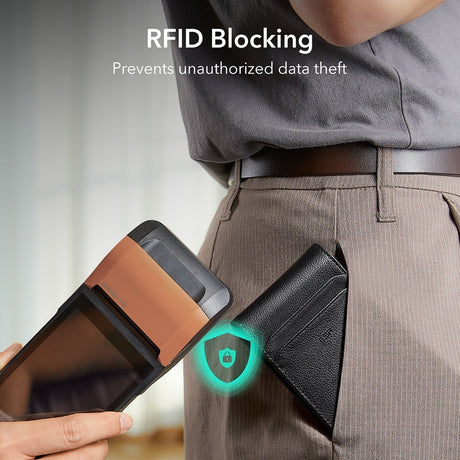 Suport ESR Classic Geo Card, Vegan Leather Wallet, for 11x Cards & Cash, Find My Function, RFID Blocking, Carbon Fiber