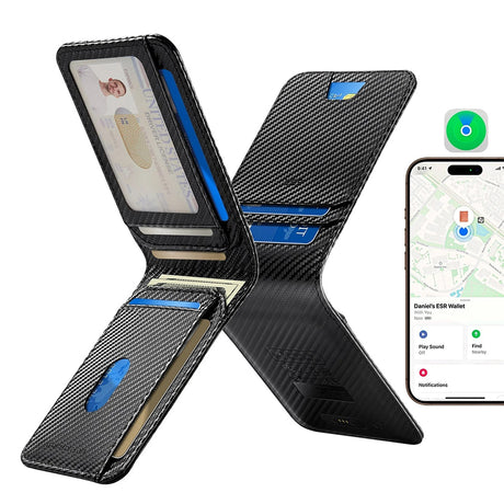 Suport ESR Classic Geo Card, Vegan Leather Wallet, for 11x Cards & Cash, Find My Function, RFID Blocking, Carbon Fiber