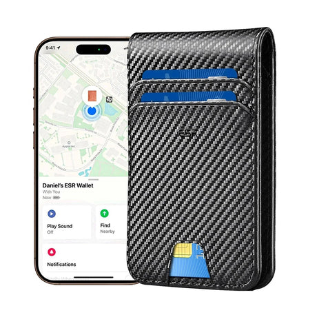 Suport ESR Classic Geo Card, Vegan Leather Wallet, for 11x Cards & Cash, Find My Function, RFID Blocking, Carbon Fiber