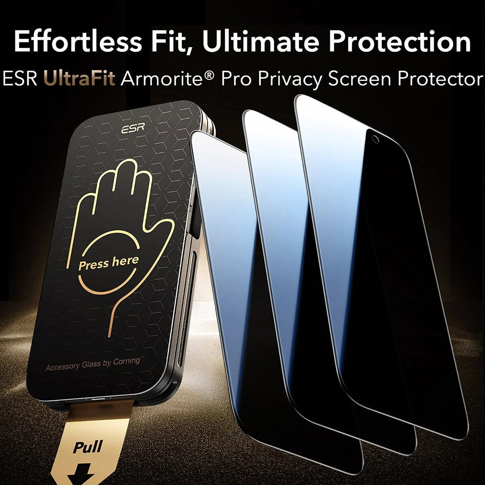 Folie de protectie ESR Corning Gorilla Glass UltraFit Privacy™ (set de 3) compatibil cu iPhone 17 Pro, Negru