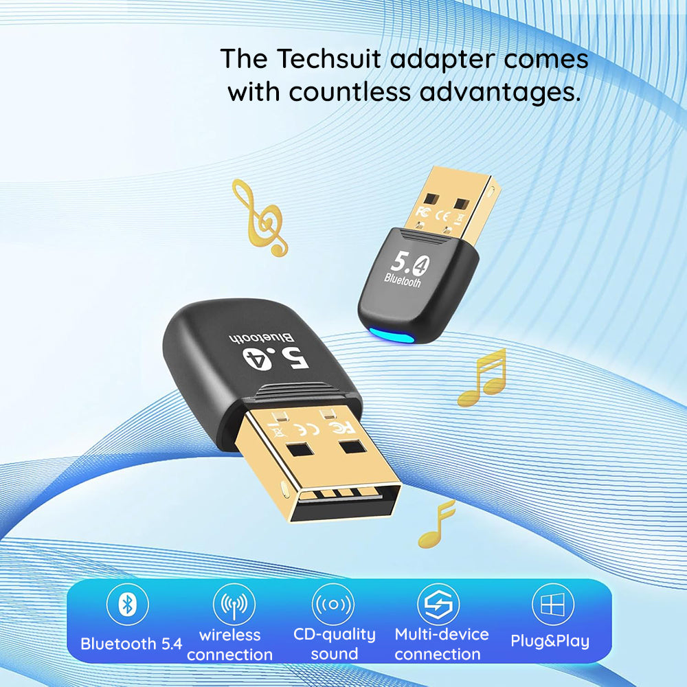Adaptor Techsuit Bluetooth Dongle Adapter BlueJet (A20), for PC, Bluetooth 5.4, Plug&Play, EDR&BLE, Negru